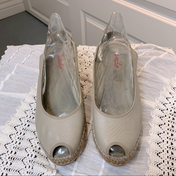 Aedo Made in Spain Taupe Upper Leather Wedge Espadrilles Open Toe Sandals Sz 37 - Picture 4 of 13